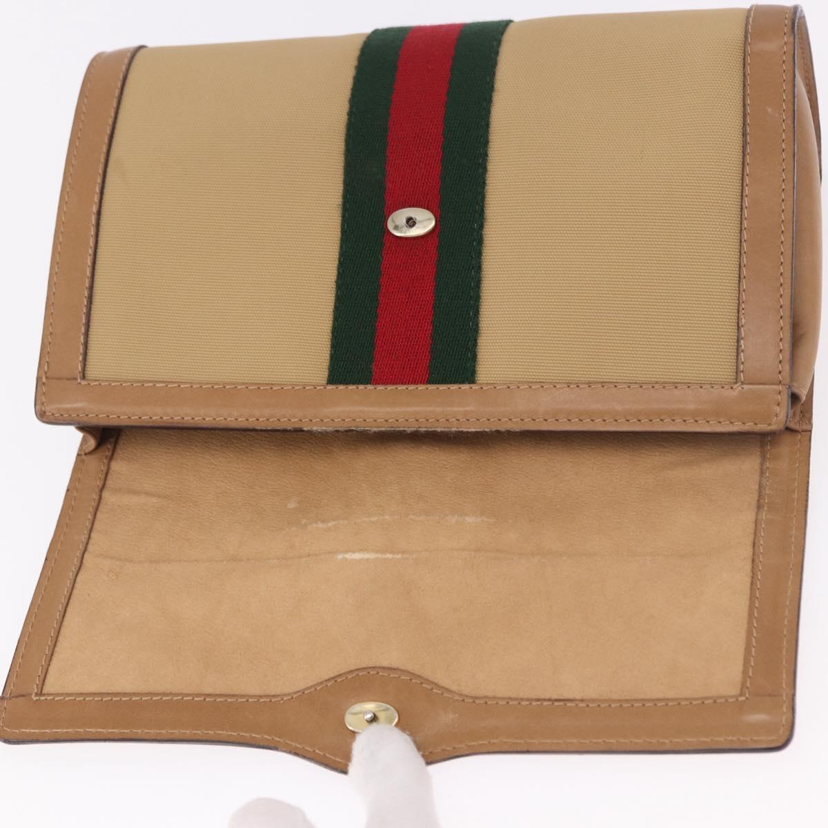 GUCCI Web Sherry Line Clutch Bag Canvas Beige Gold 010 378 Auth bs35987