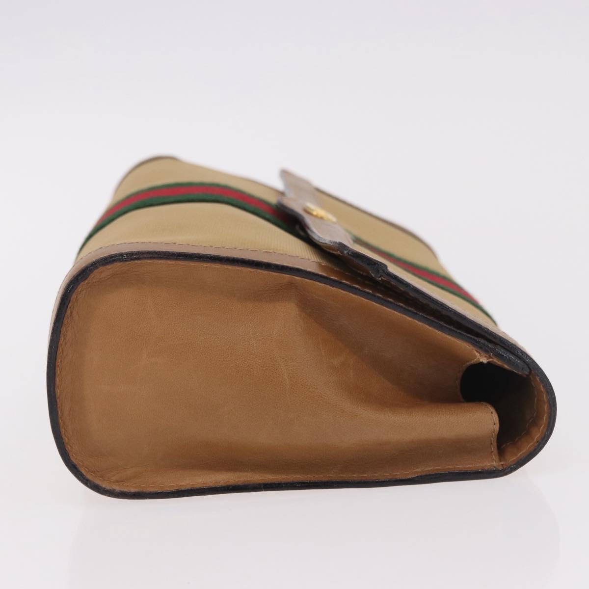GUCCI Web Sherry Line Clutch Bag Canvas Beige Gold 010 378 Auth bs35987