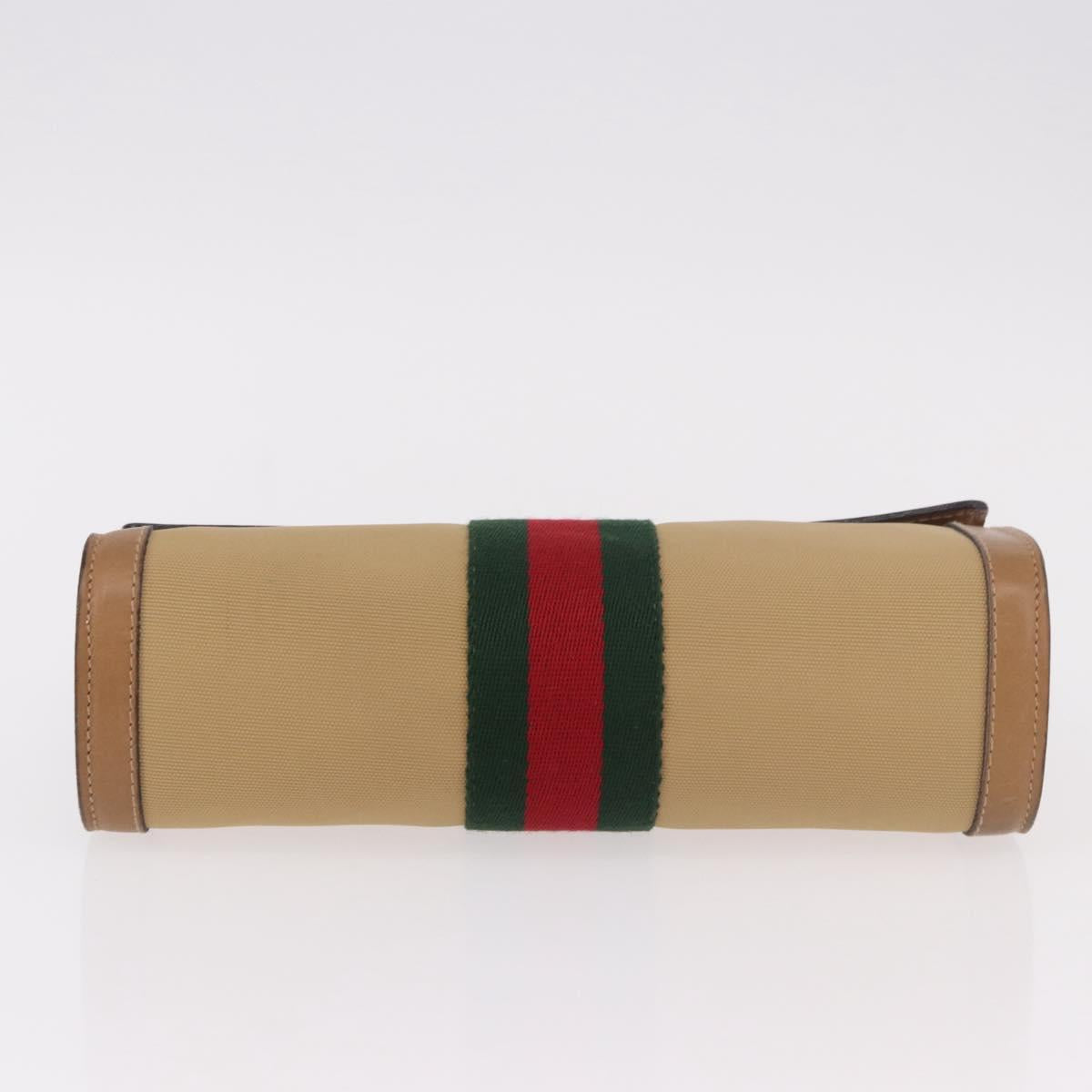 GUCCI Web Sherry Line Clutch Bag Canvas Beige Gold 010 378 Auth bs35987