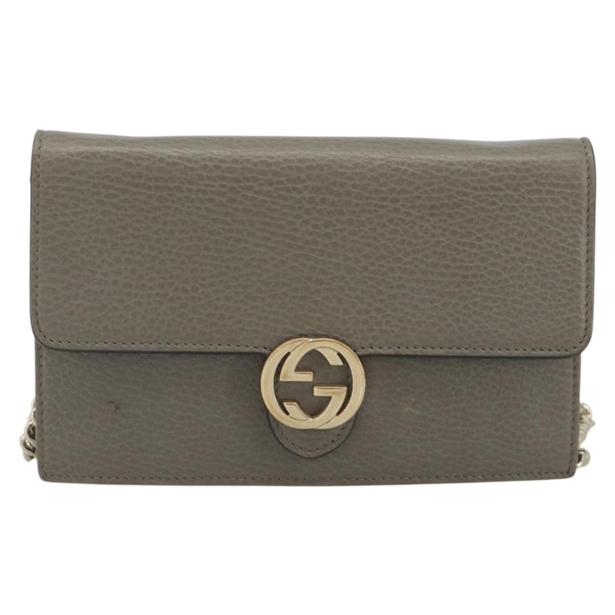 GUCCI Chain Interlocking Shoulder Wallet Leather Gray Gold 510314 Auth bs35991