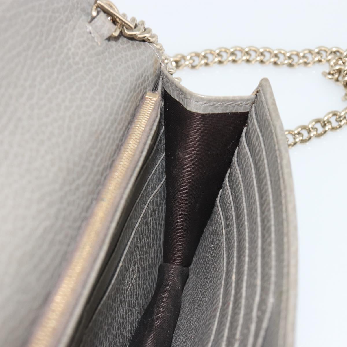 GUCCI Chain Interlocking Shoulder Wallet Leather Gray Gold 510314 Auth bs35991