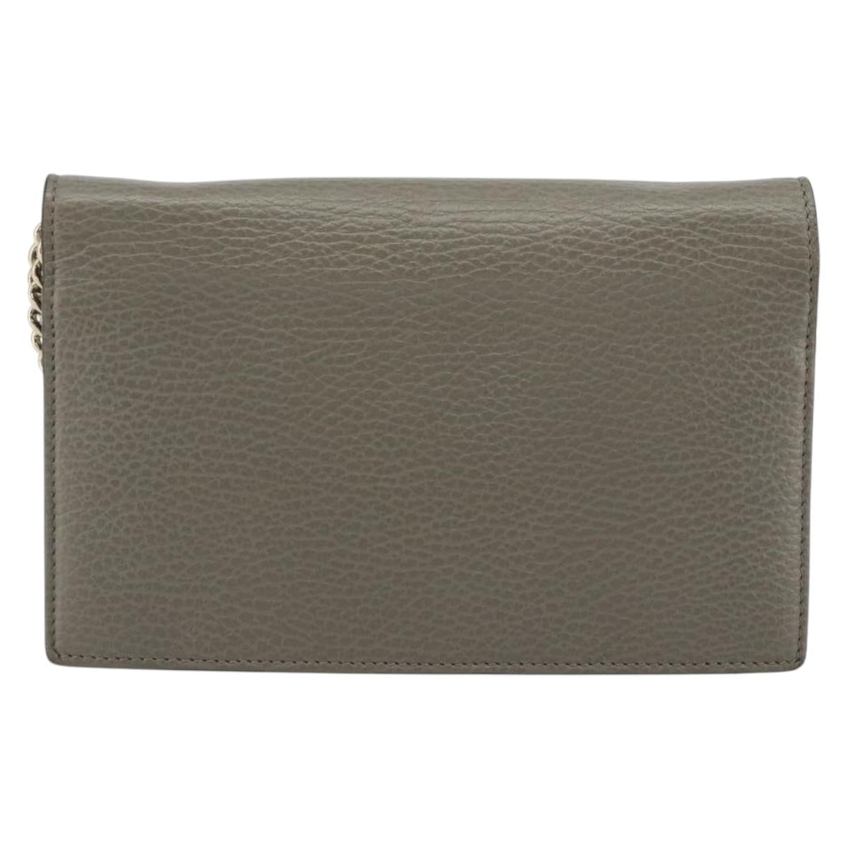 GUCCI Chain Interlocking Shoulder Wallet Leather Gray Gold 510314 Auth bs35991