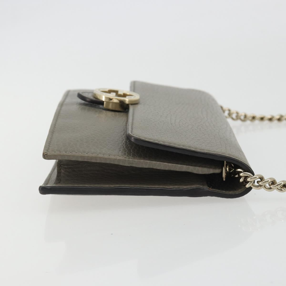 GUCCI Chain Interlocking Shoulder Wallet Leather Gray Gold 510314 Auth bs35991