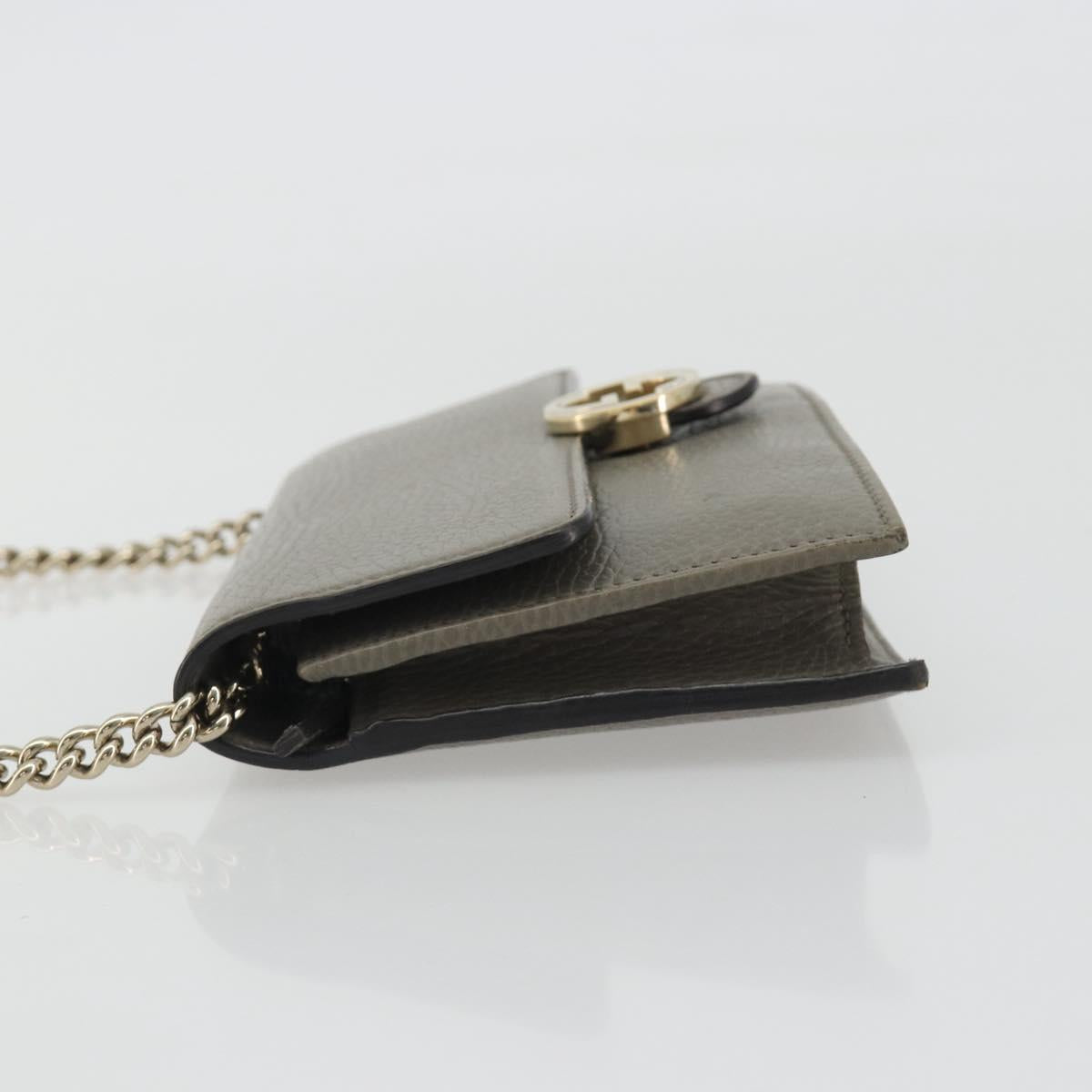 GUCCI Chain Interlocking Shoulder Wallet Leather Gray Gold 510314 Auth bs35991