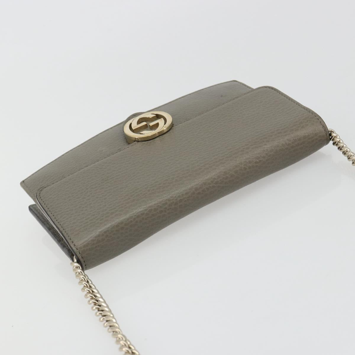 GUCCI Chain Interlocking Shoulder Wallet Leather Gray Gold 510314 Auth bs35991