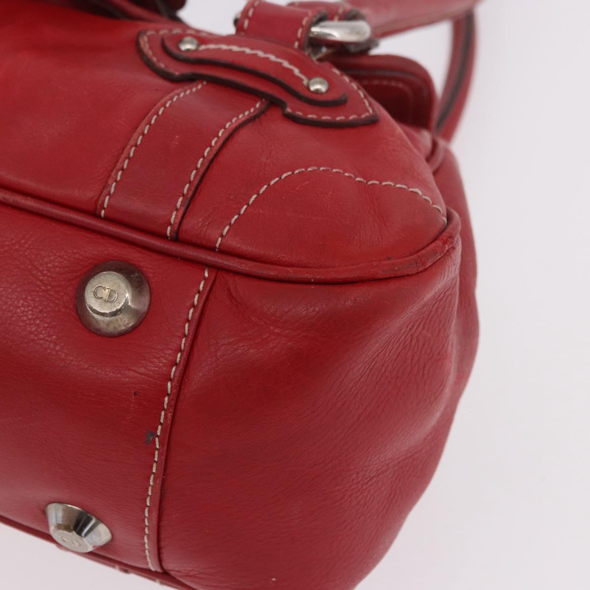 Christian Dior Hand Bag Leather Red Silver Auth bs35993