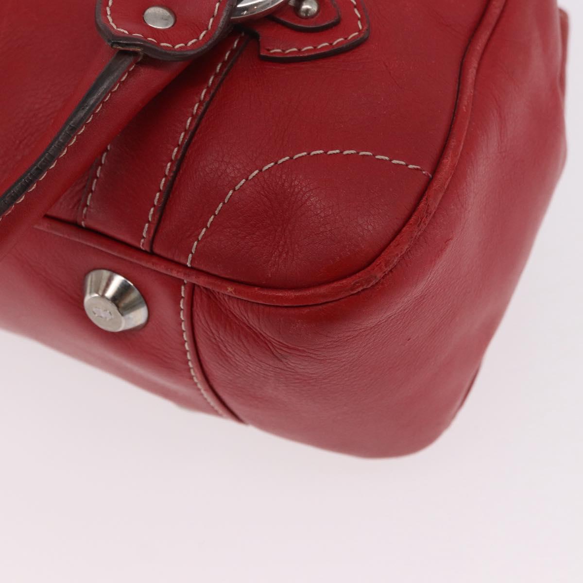 Christian Dior Hand Bag Leather Red Silver Auth bs35993