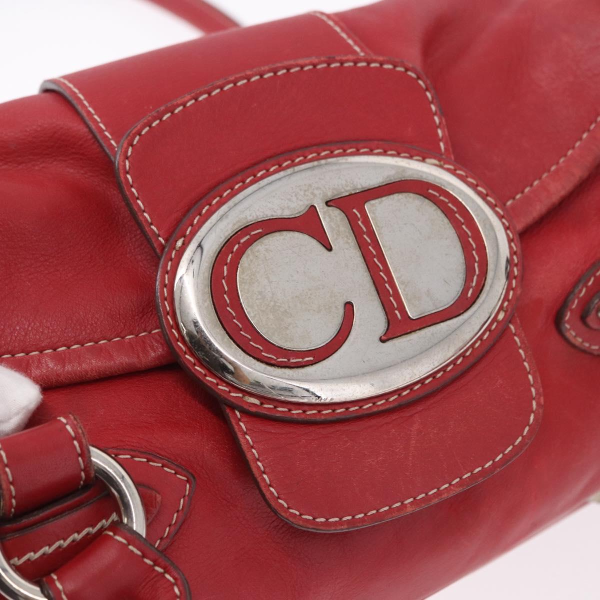 Christian Dior Hand Bag Leather Red Silver Auth bs35993