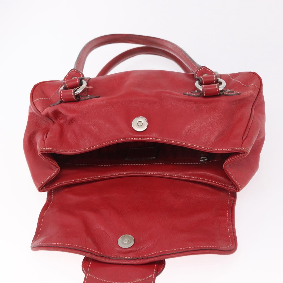 Christian Dior Hand Bag Leather Red Silver Auth bs35993