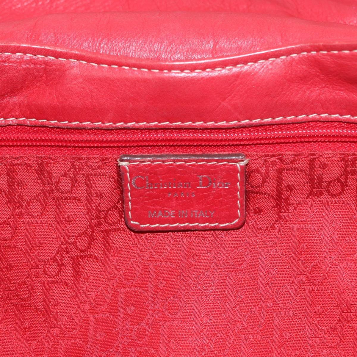 Christian Dior Hand Bag Leather Red Silver Auth bs35993
