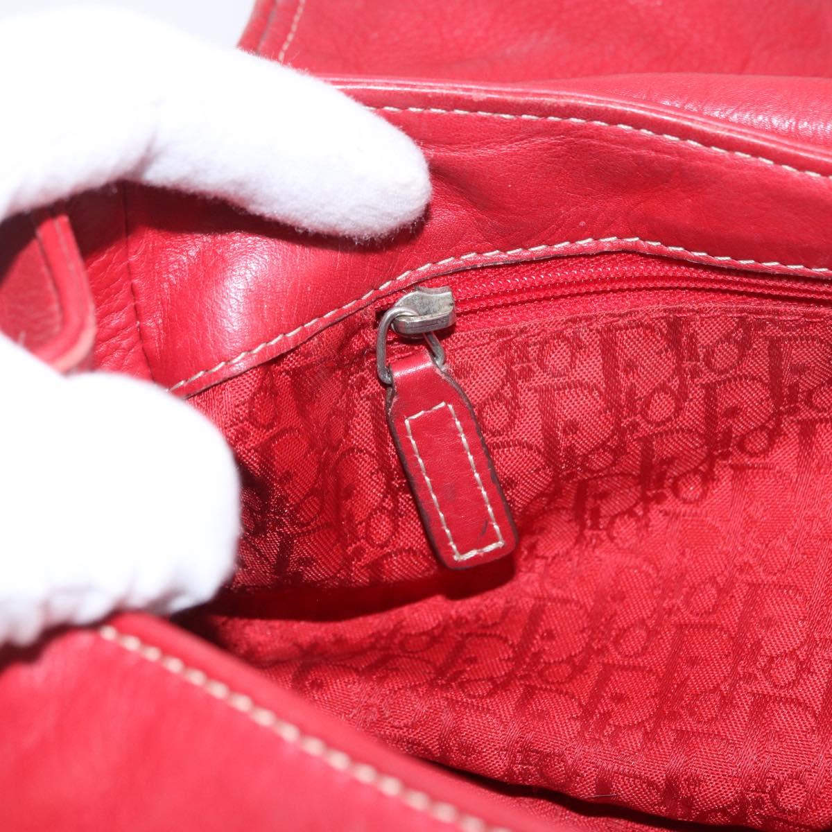 Christian Dior Hand Bag Leather Red Silver Auth bs35993