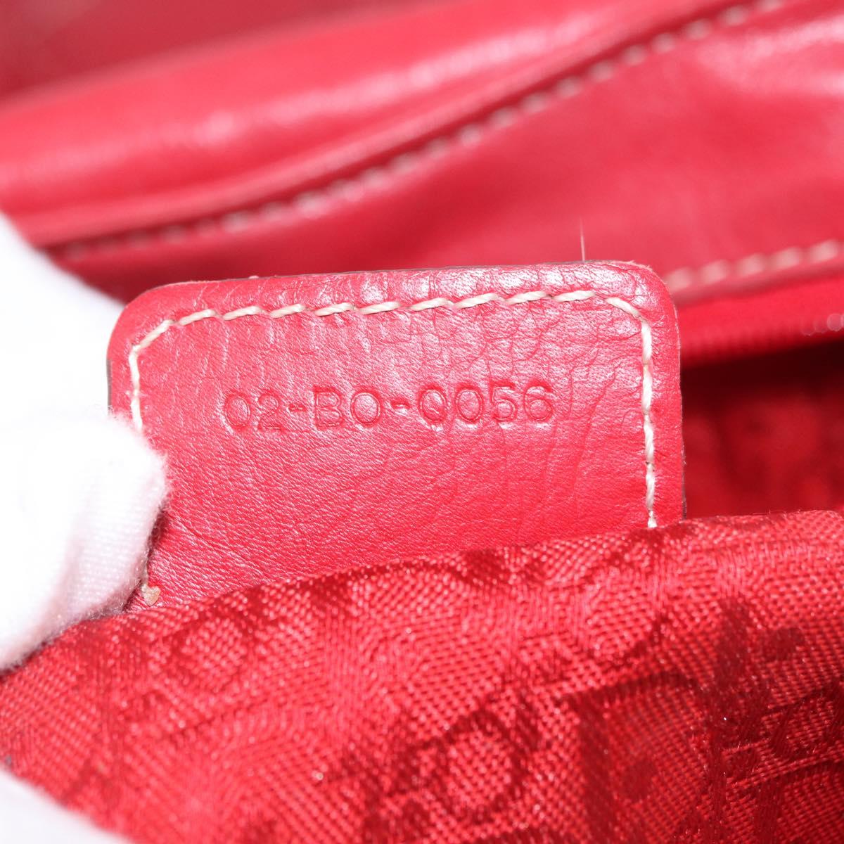 Christian Dior Hand Bag Leather Red Silver Auth bs35993