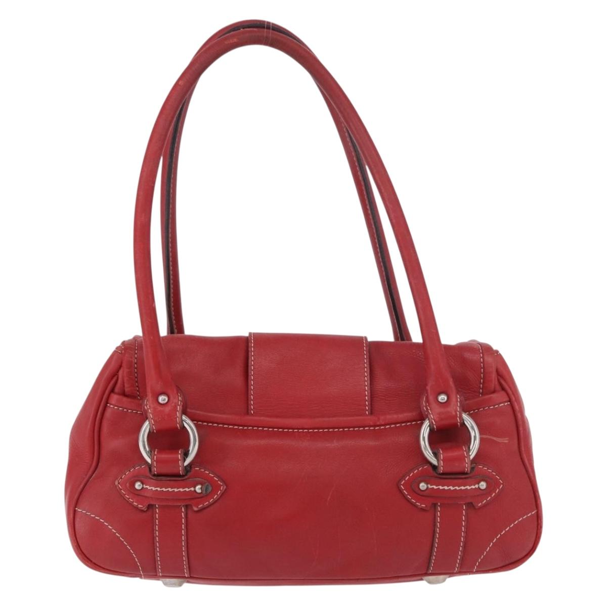 Christian Dior Hand Bag Leather Red Silver Auth bs35993