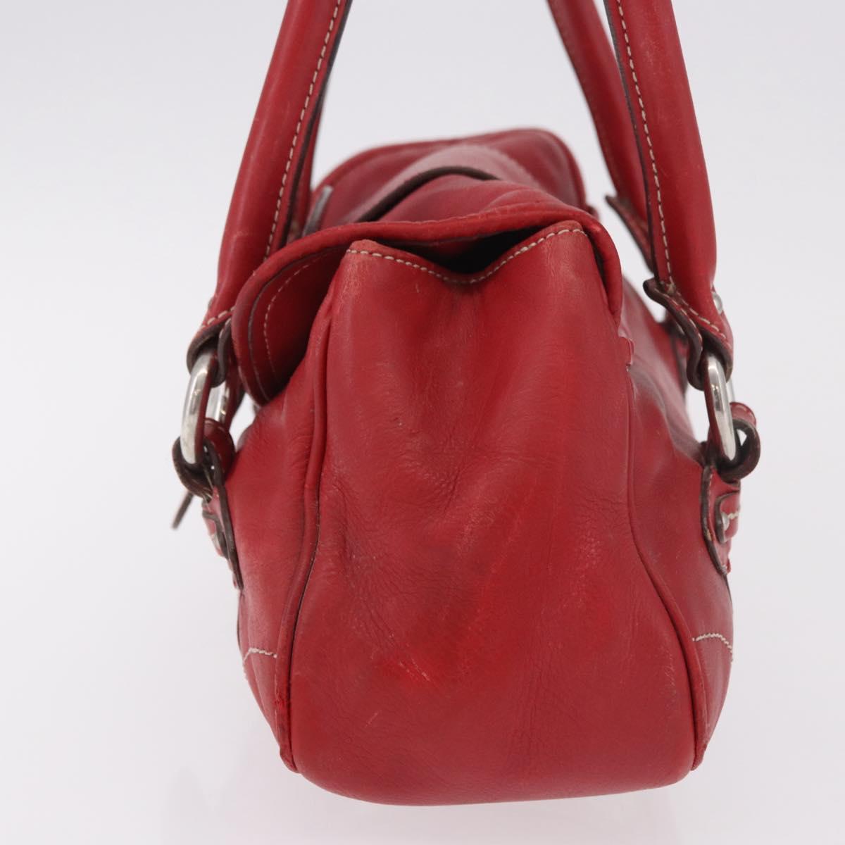 Christian Dior Hand Bag Leather Red Silver Auth bs35993