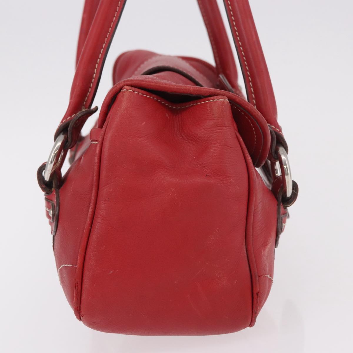 Christian Dior Hand Bag Leather Red Silver Auth bs35993