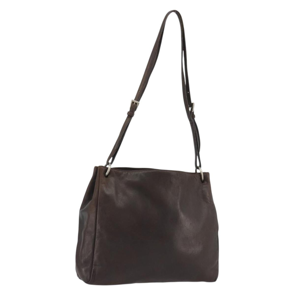 PRADA Shoulder Bag Leather Dark Brown Silver Auth bs35994