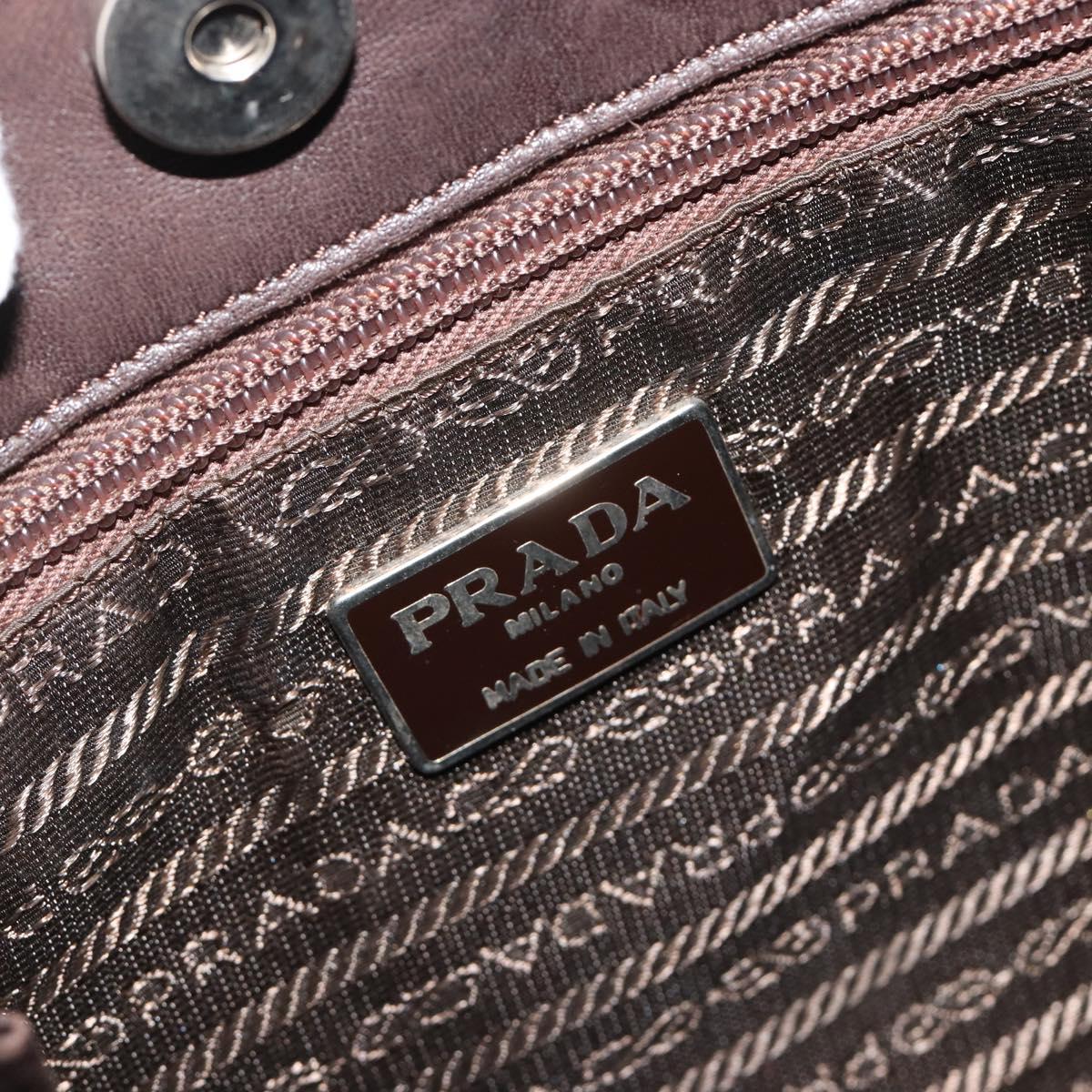 PRADA Shoulder Bag Leather Dark Brown Silver Auth bs35994