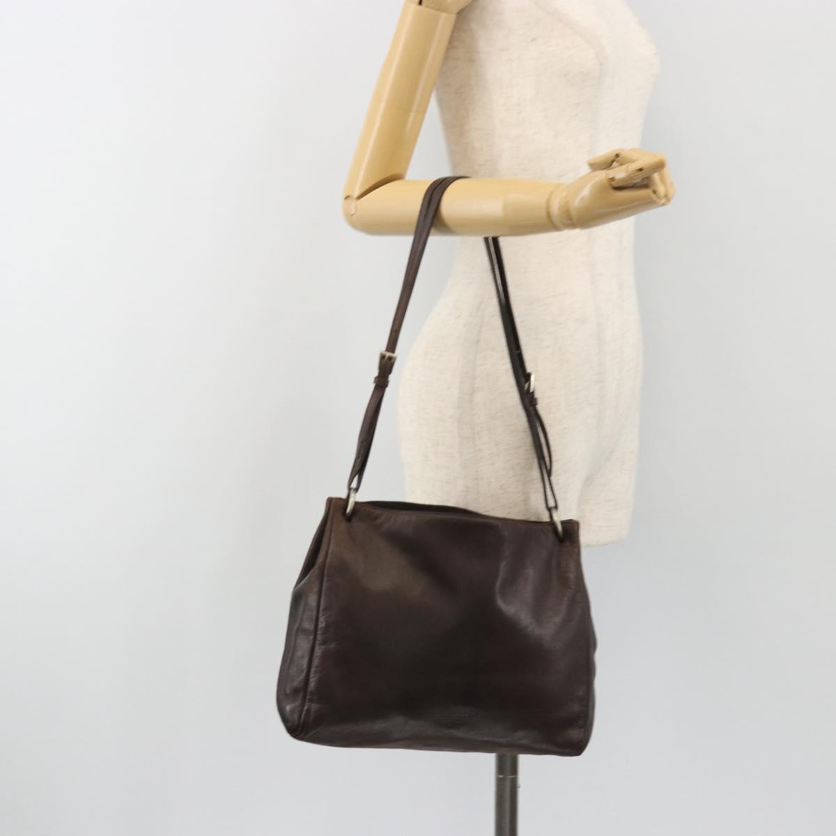 PRADA Shoulder Bag Leather Dark Brown Silver Auth bs35994