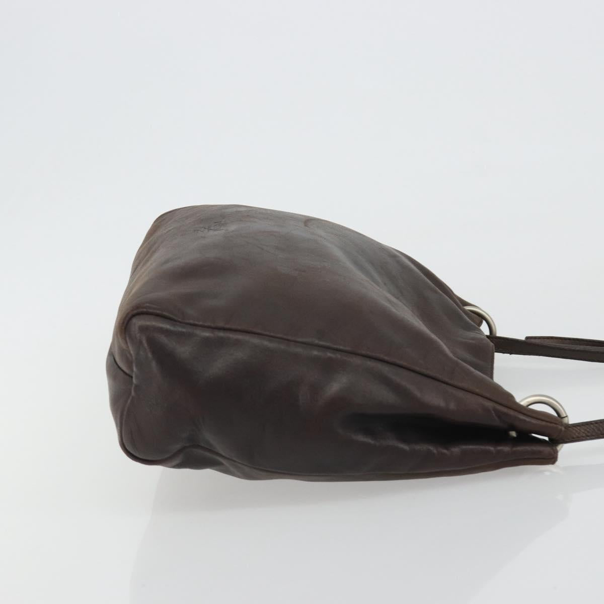 PRADA Shoulder Bag Leather Dark Brown Silver Auth bs35994