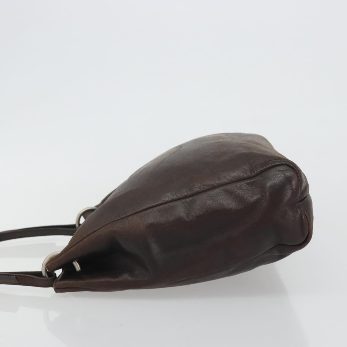 PRADA Shoulder Bag Leather Dark Brown Silver Auth bs35994