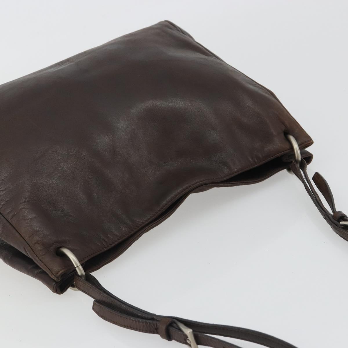 PRADA Shoulder Bag Leather Dark Brown Silver Auth bs35994