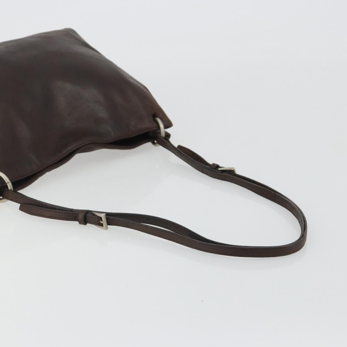 PRADA Shoulder Bag Leather Dark Brown Silver Auth bs35994