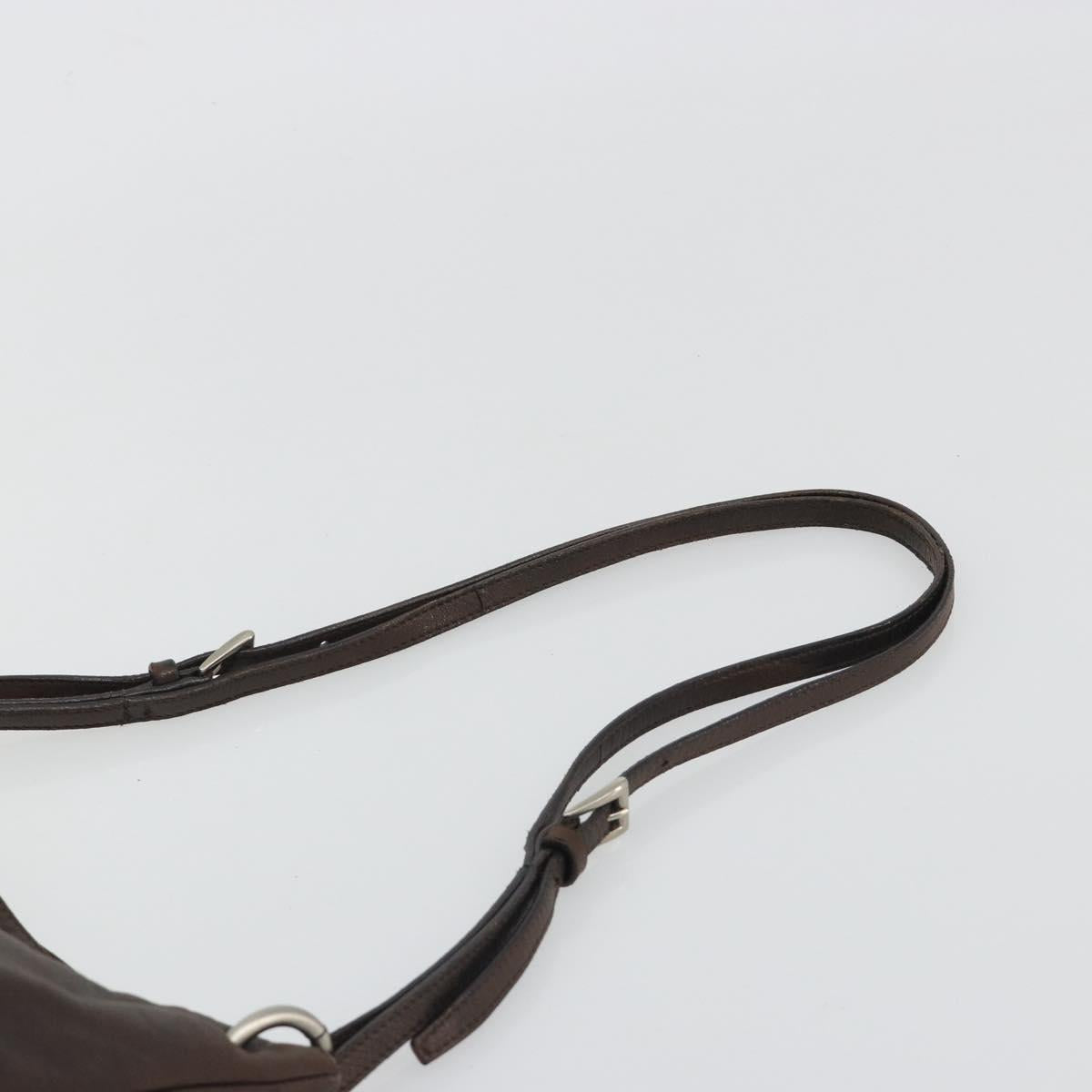 PRADA Shoulder Bag Leather Dark Brown Silver Auth bs35994
