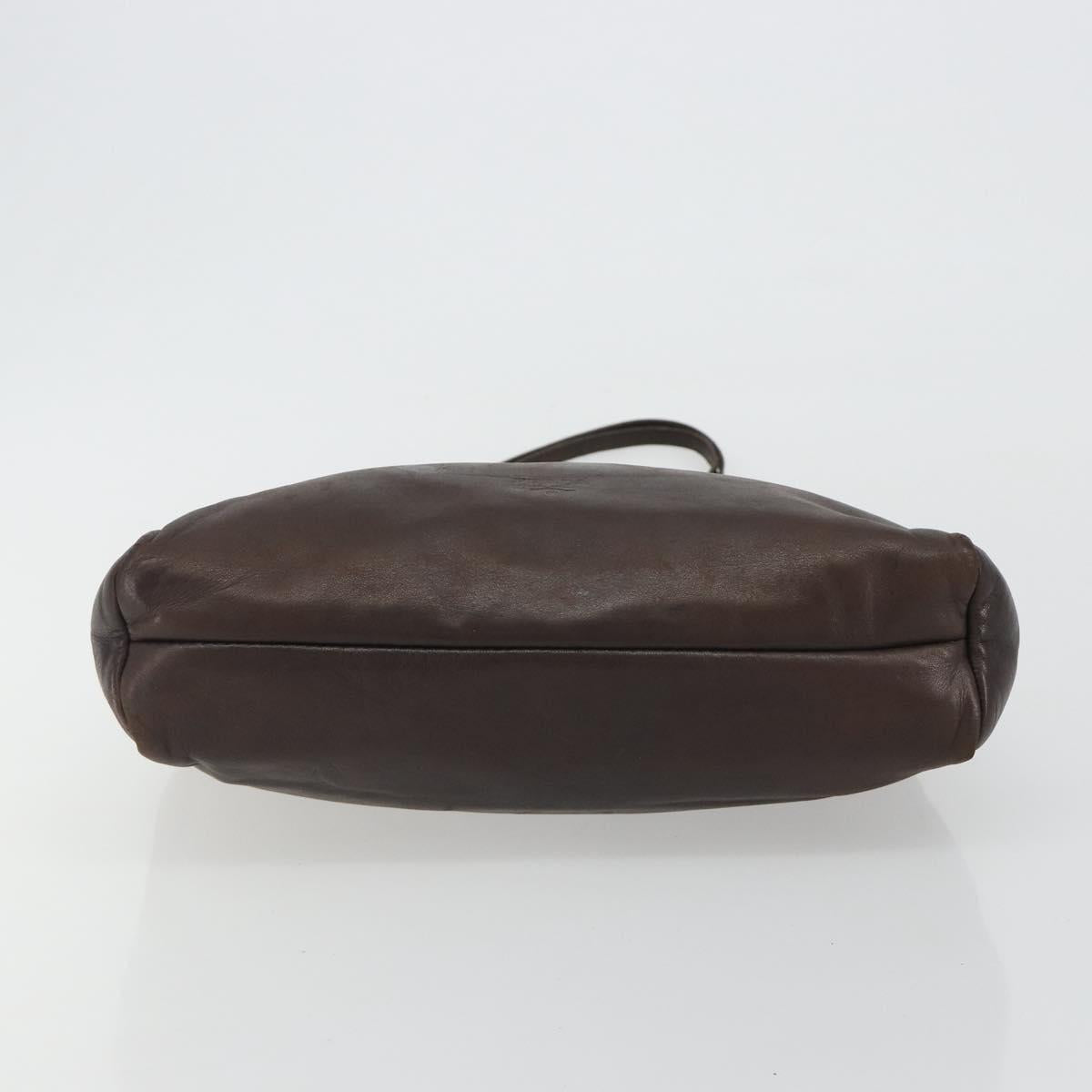 PRADA Shoulder Bag Leather Dark Brown Silver Auth bs35994