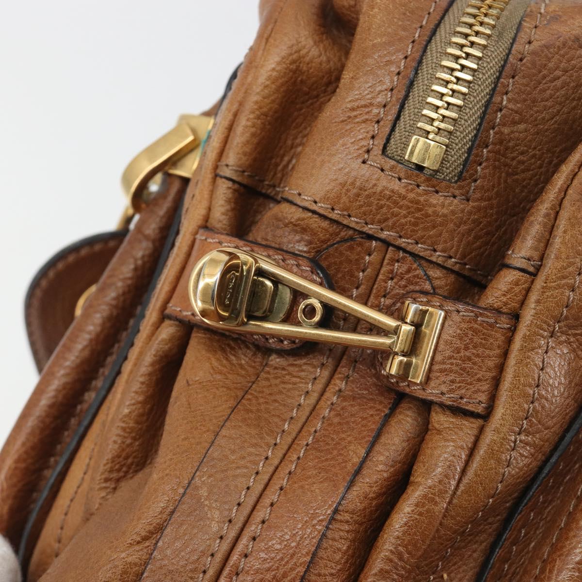 Chloe Paraty Hand Bag Leather Brown Gold Auth bs35996