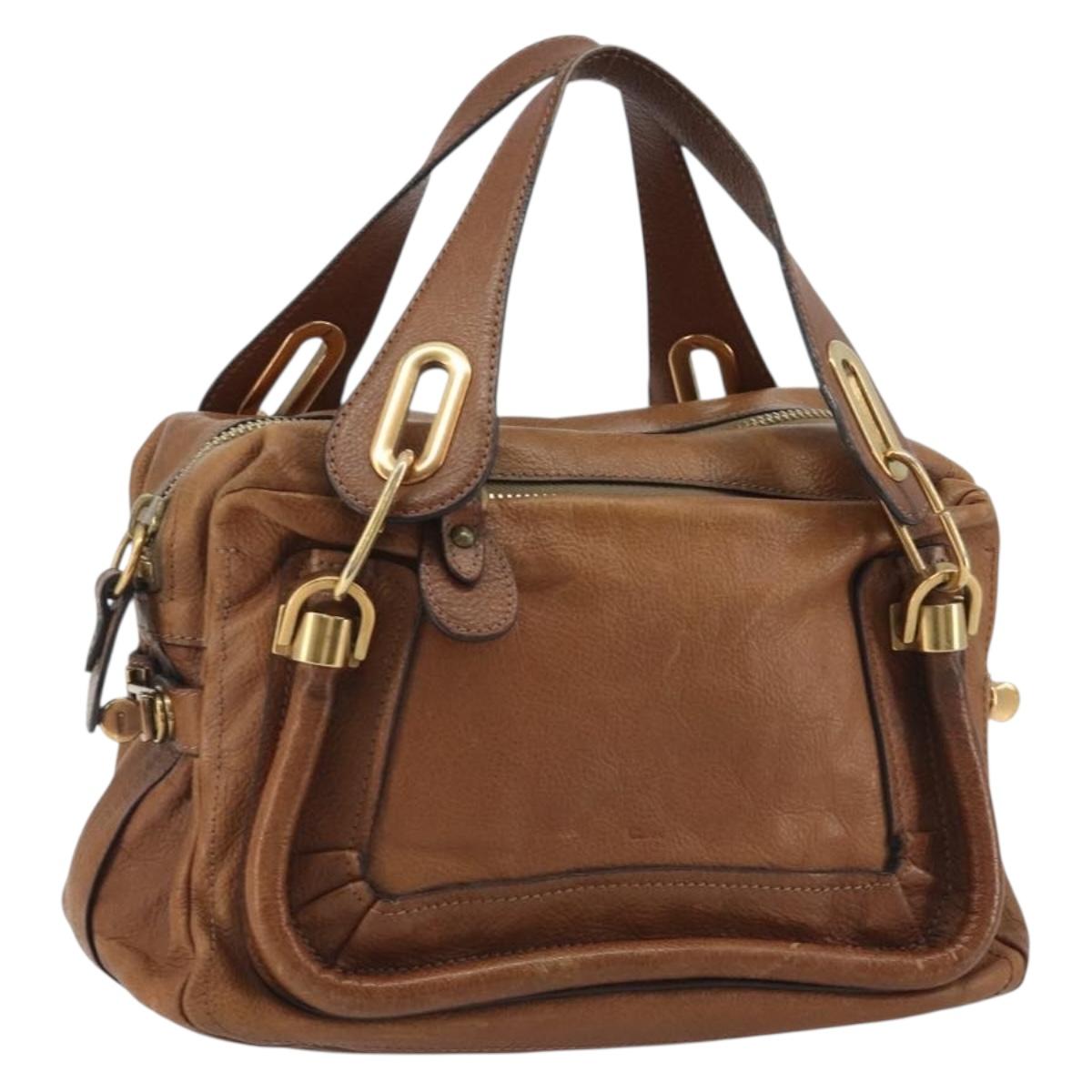 Chloe Paraty Hand Bag Leather Brown Gold Auth bs35996