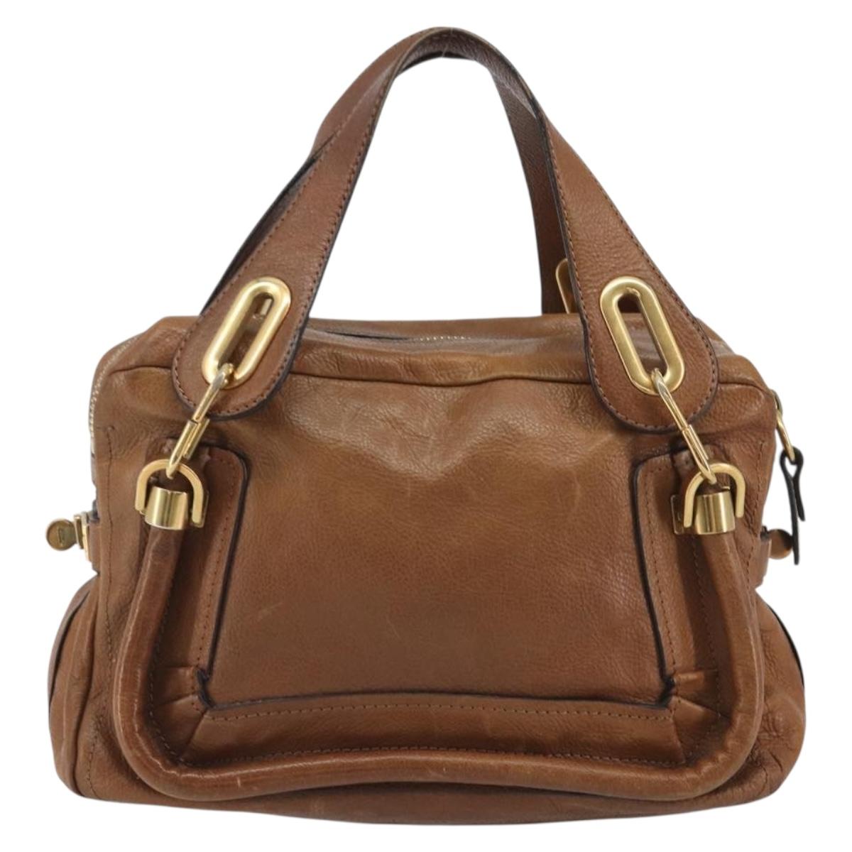 Chloe Paraty Hand Bag Leather Brown Gold Auth bs35996