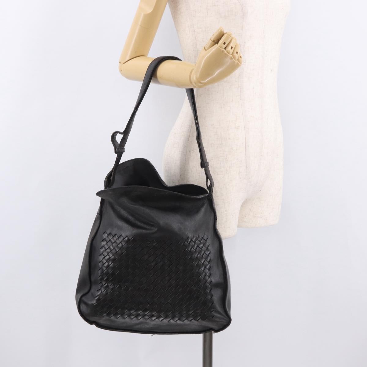 BOTTEGA VENETA INTRECCIATO Shoulder Bag Leather Black Auth bs36000