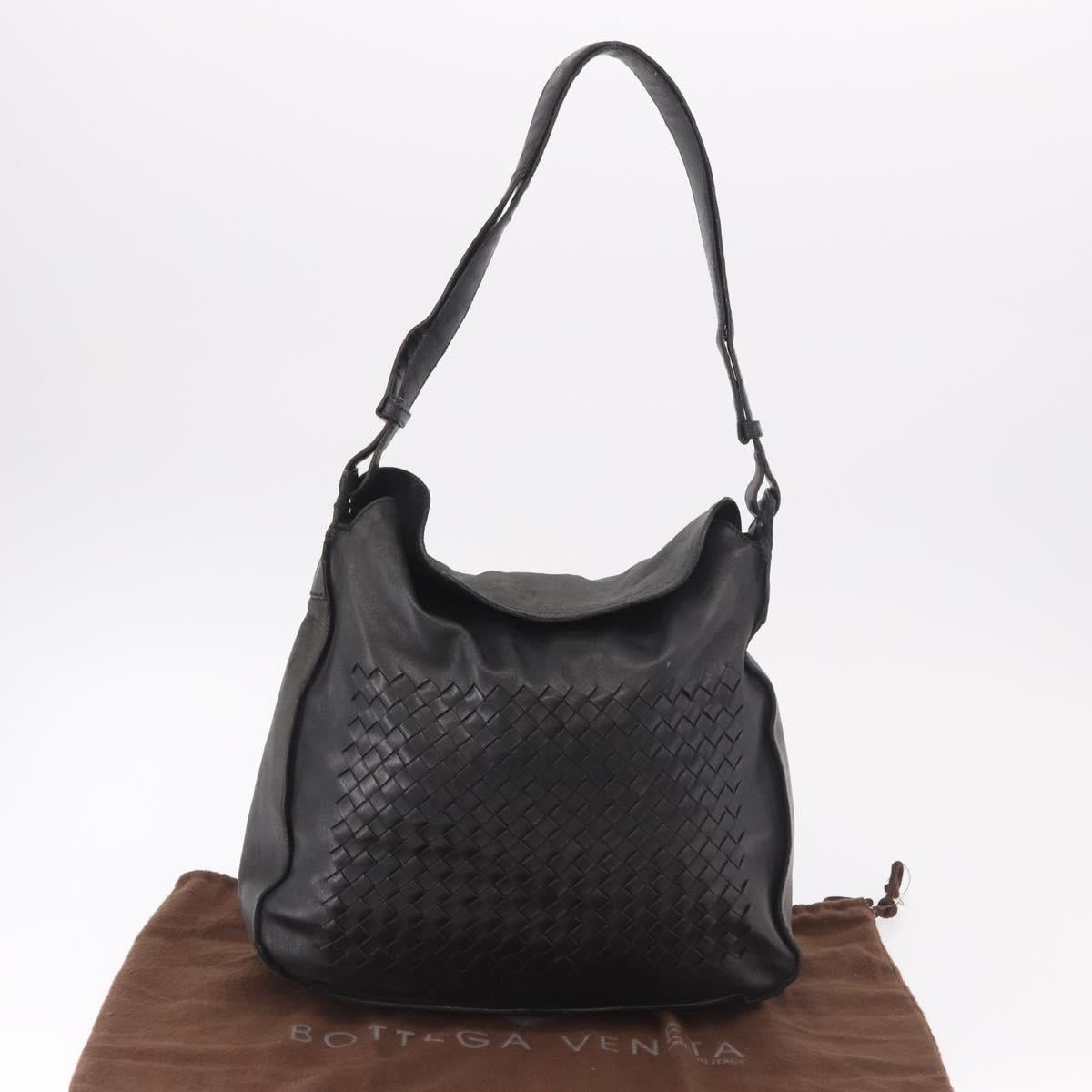 BOTTEGA VENETA INTRECCIATO Shoulder Bag Leather Black Auth bs36000