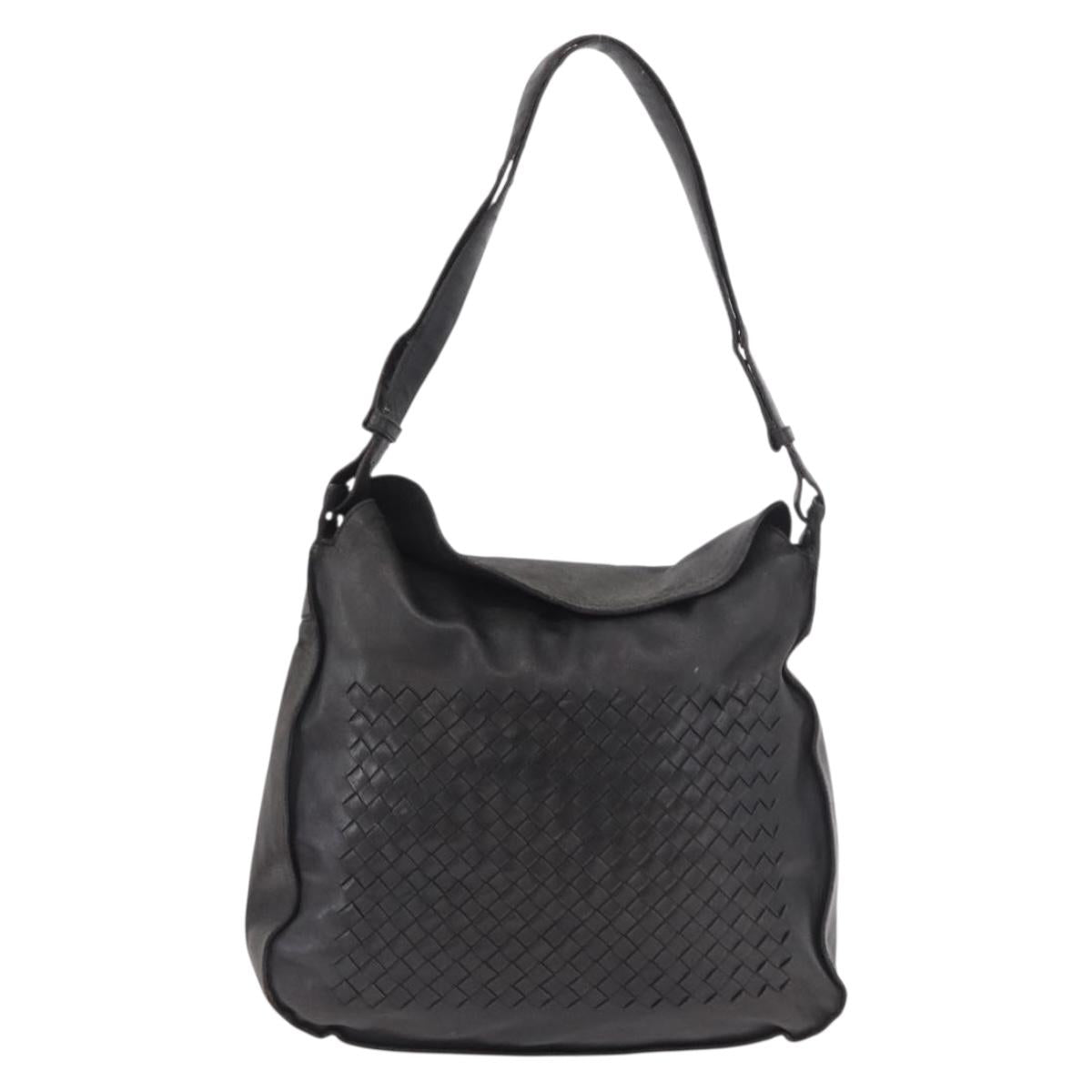 BOTTEGA VENETA INTRECCIATO Shoulder Bag Leather Black Auth bs36000