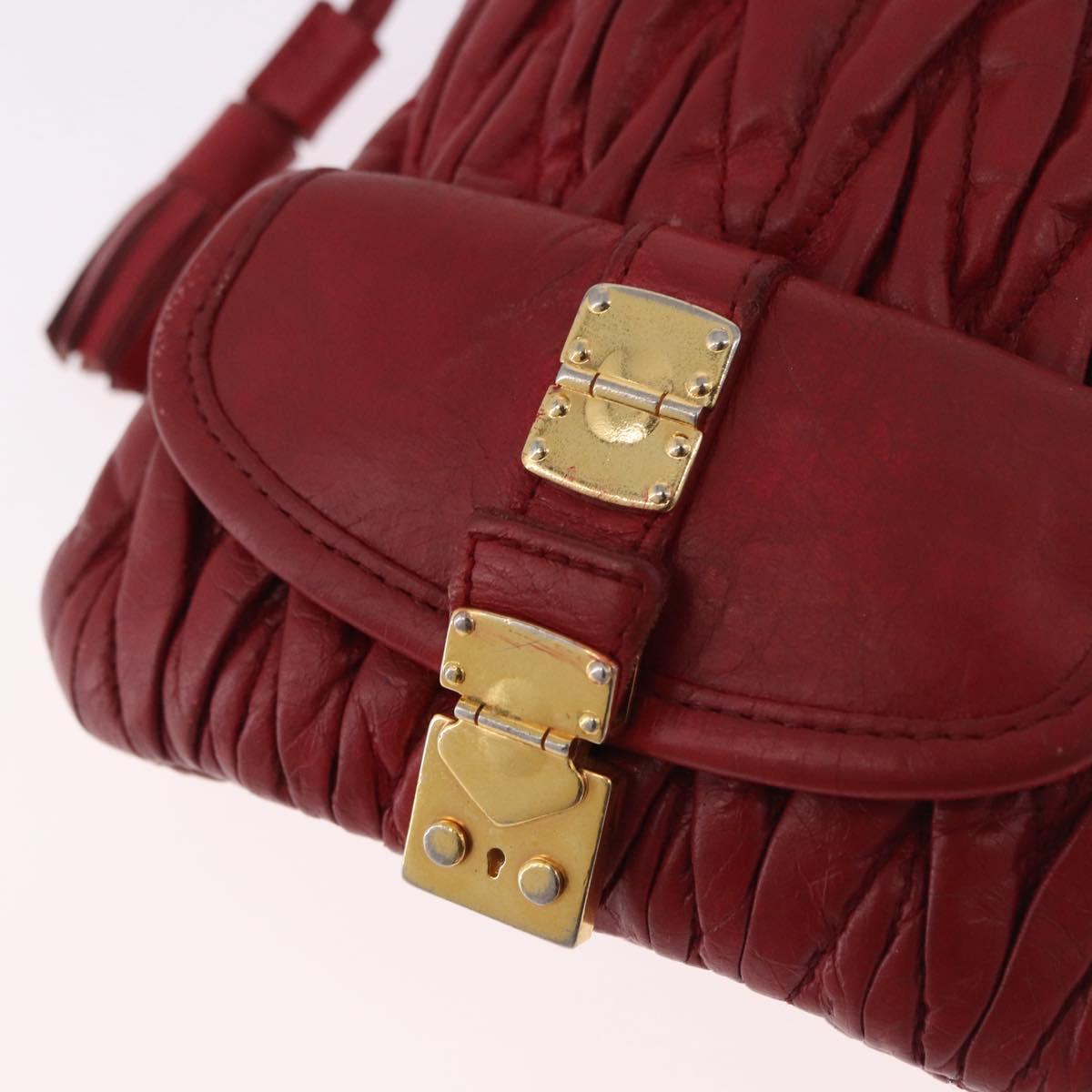 Miu Miu Matelasse Shoulder Pouch Chain Leather Red Gold Auth bs36016