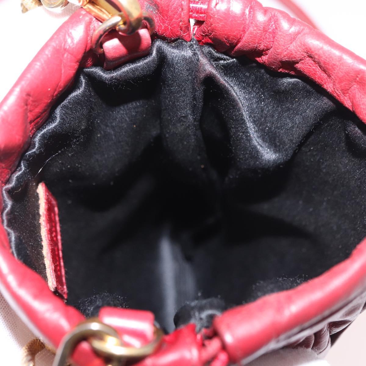 Miu Miu Matelasse Shoulder Pouch Chain Leather Red Gold Auth bs36016
