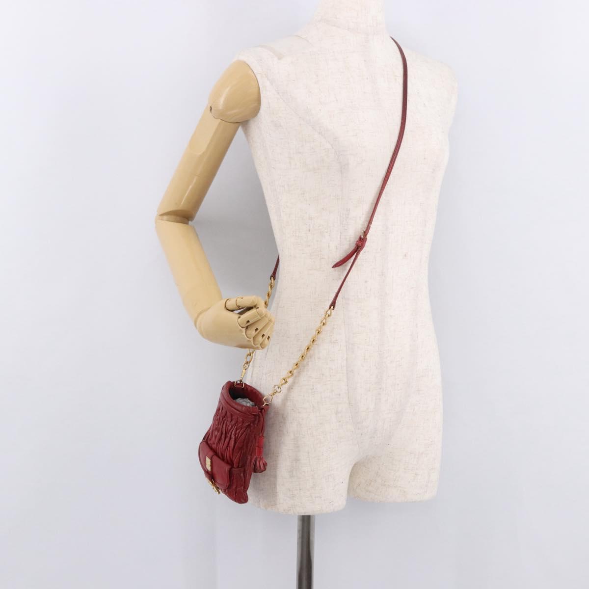 Miu Miu Matelasse Shoulder Pouch Chain Leather Red Gold Auth bs36016