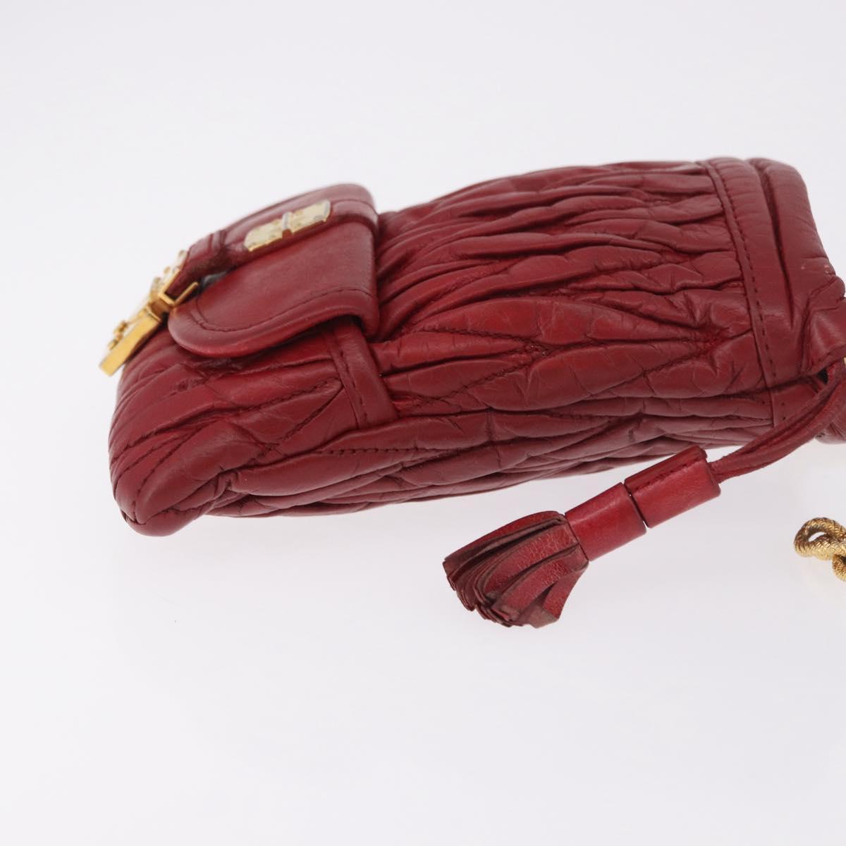 Miu Miu Matelasse Shoulder Pouch Chain Leather Red Gold Auth bs36016