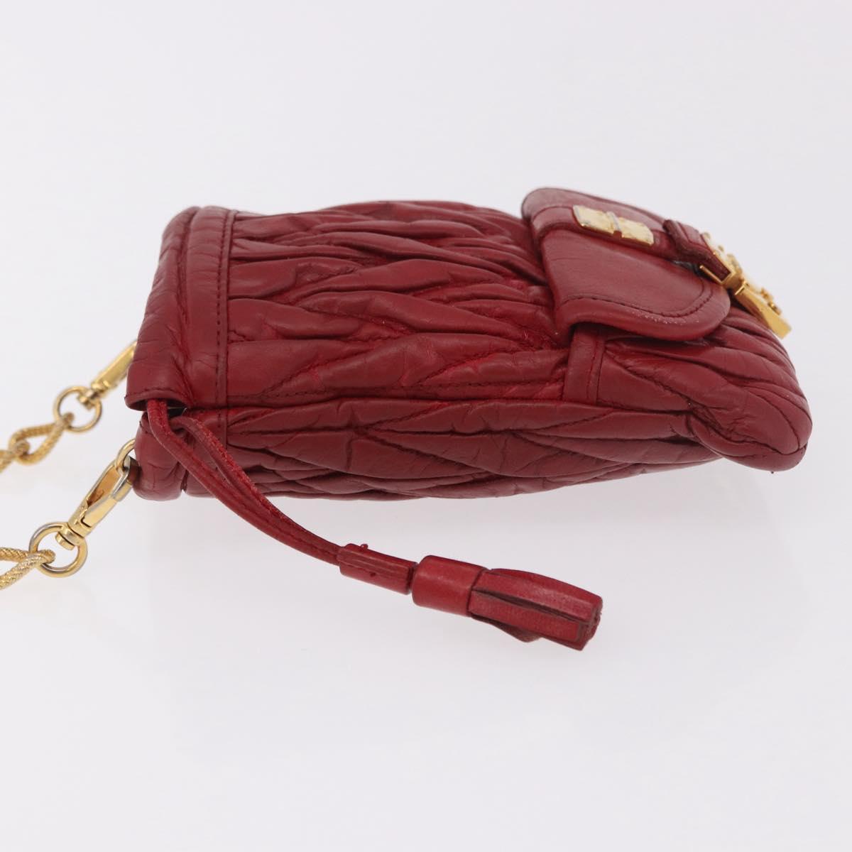 Miu Miu Matelasse Shoulder Pouch Chain Leather Red Gold Auth bs36016