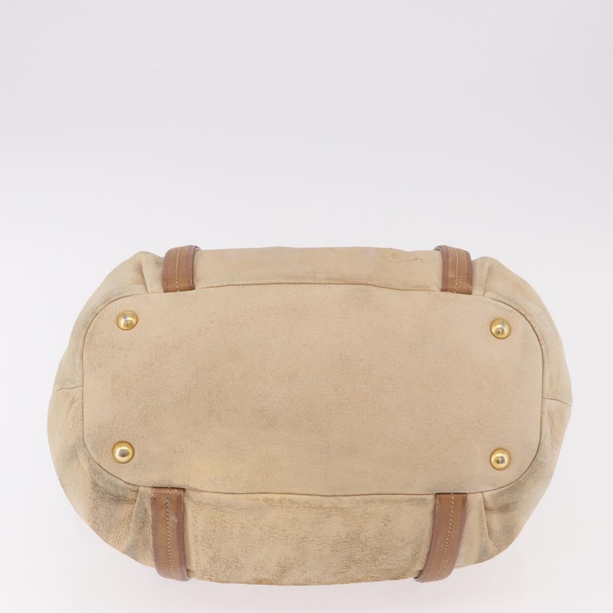 PRADA Tote Bag Leather 2way Beige Gold Auth bs36021