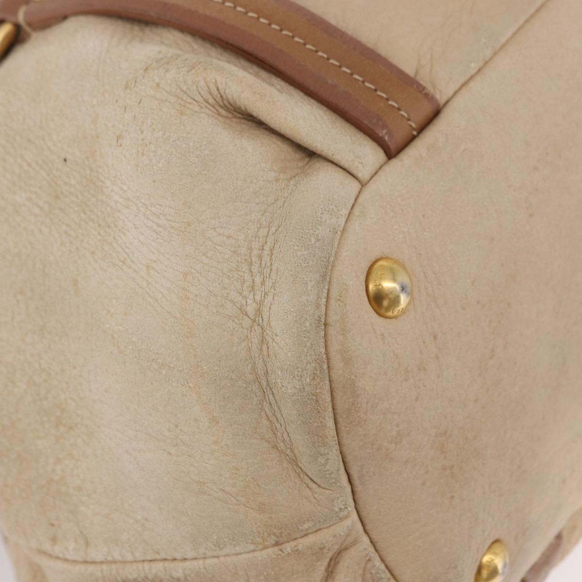 PRADA Tote Bag Leather 2way Beige Gold Auth bs36021