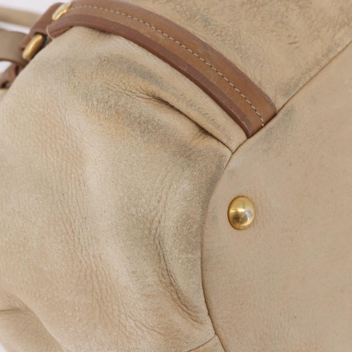 PRADA Tote Bag Leather 2way Beige Gold Auth bs36021