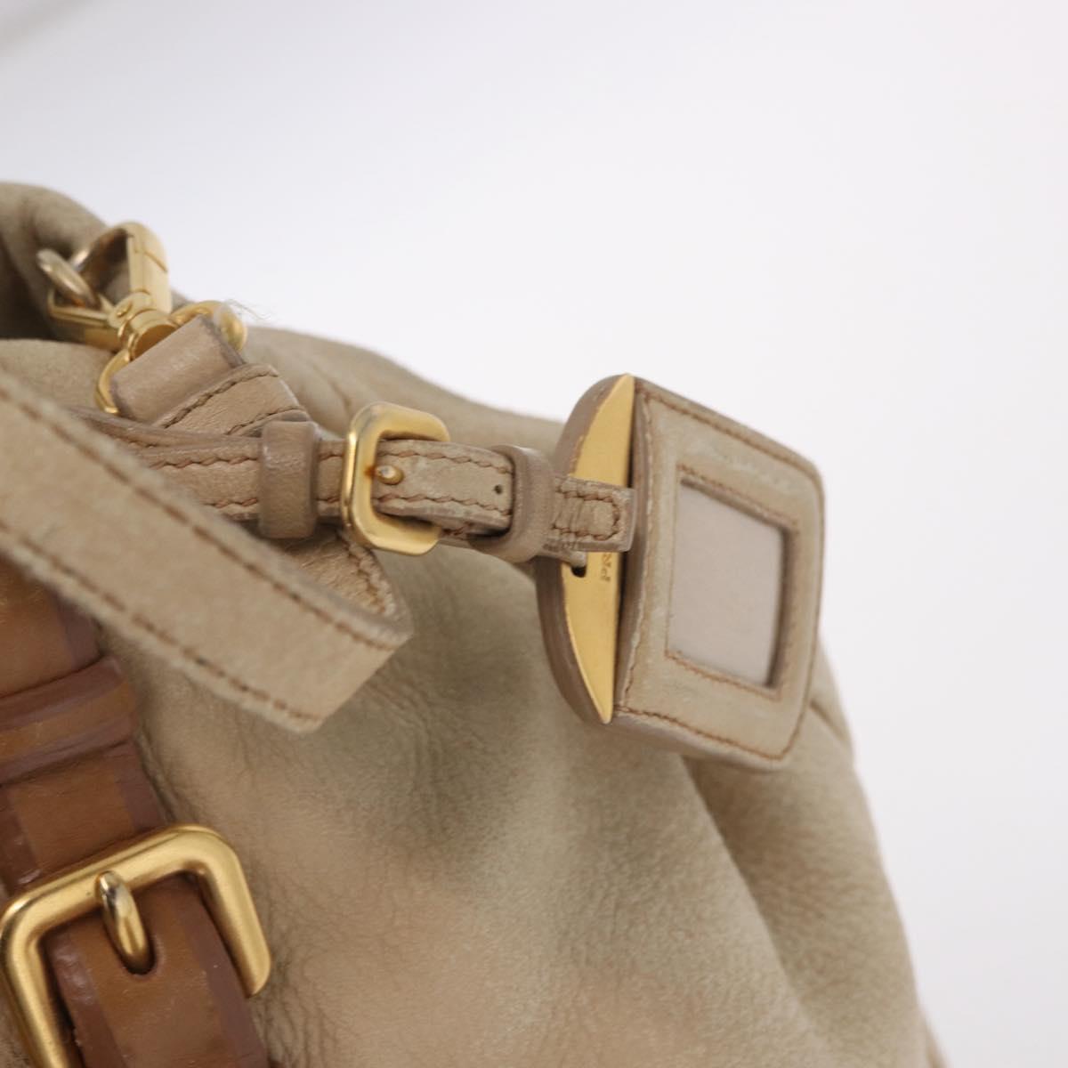 PRADA Tote Bag Leather 2way Beige Gold Auth bs36021