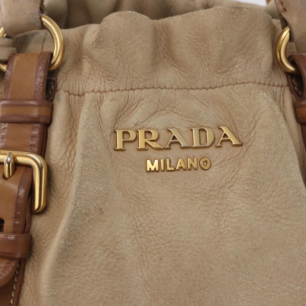 PRADA Tote Bag Leather 2way Beige Gold Auth bs36021