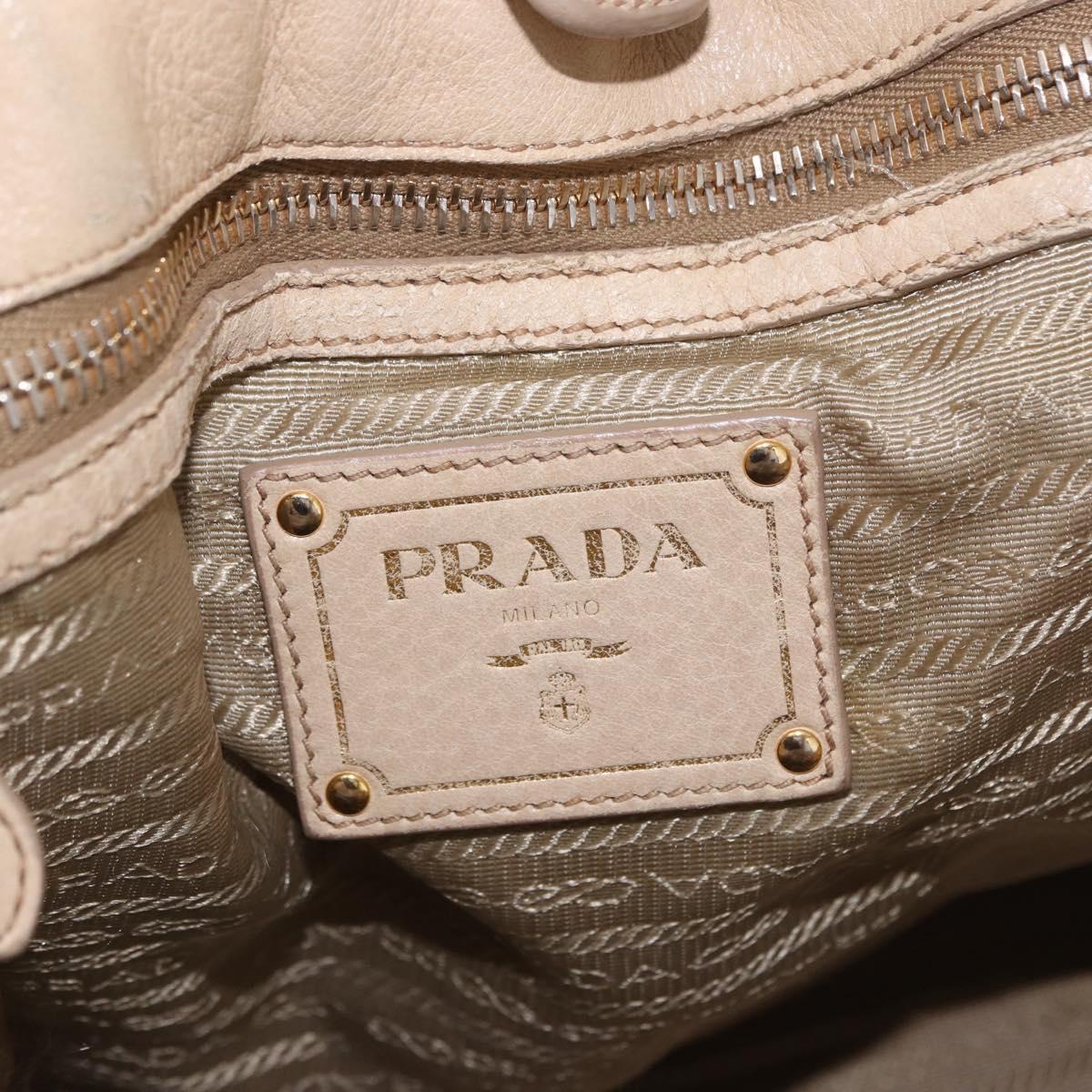 PRADA Tote Bag Leather 2way Beige Gold Auth bs36021