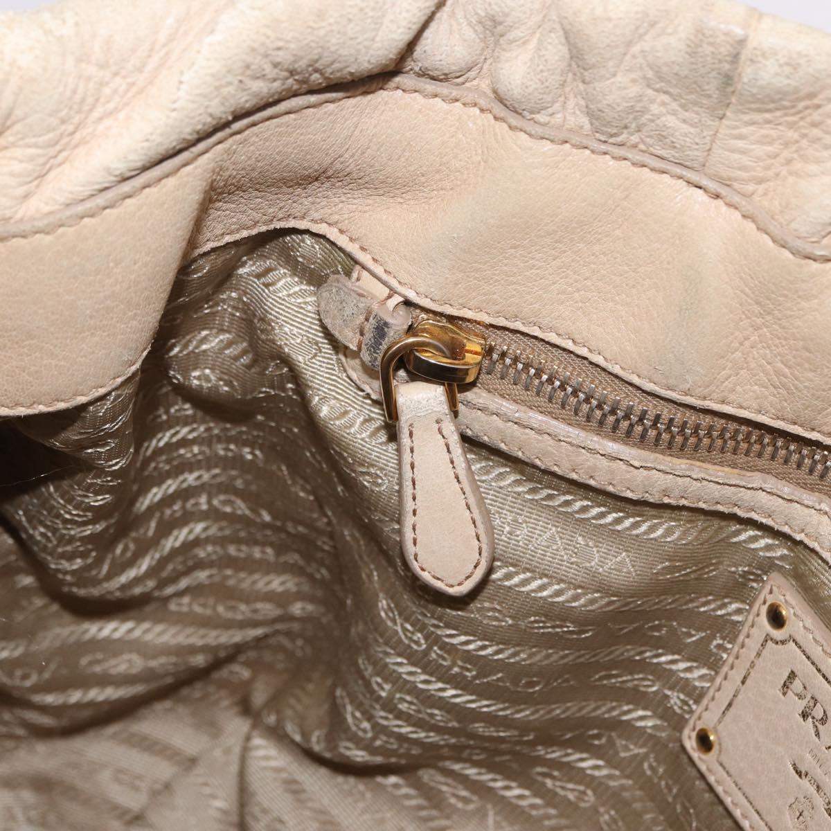 PRADA Tote Bag Leather 2way Beige Gold Auth bs36021