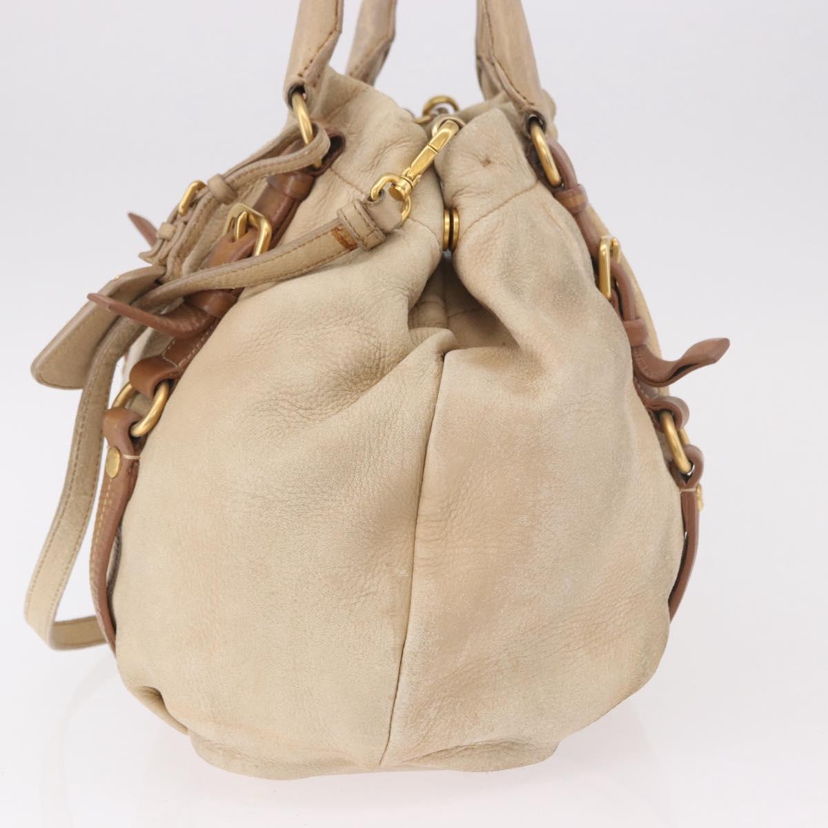 PRADA Tote Bag Leather 2way Beige Gold Auth bs36021