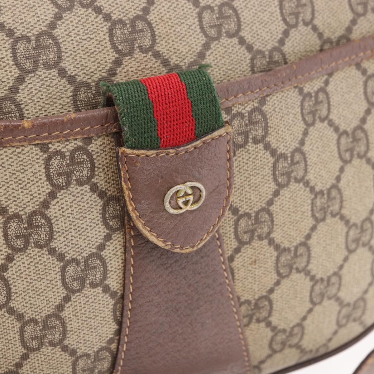 GUCCI GG Supreme Web Sherry Line Bag PVC Beige Gold 001 754 6177 Auth bs36022