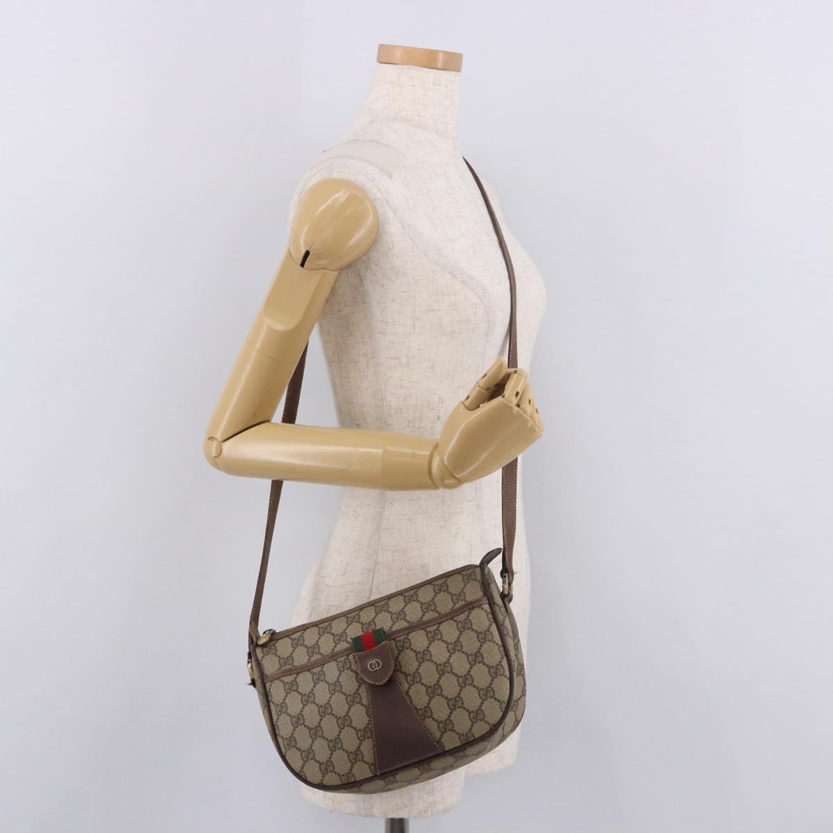 GUCCI GG Supreme Web Sherry Line Bag PVC Beige Gold 001 754 6177 Auth bs36022