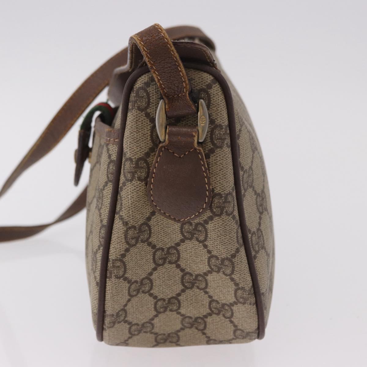 GUCCI GG Supreme Web Sherry Line Bag PVC Beige Gold 001 754 6177 Auth bs36022